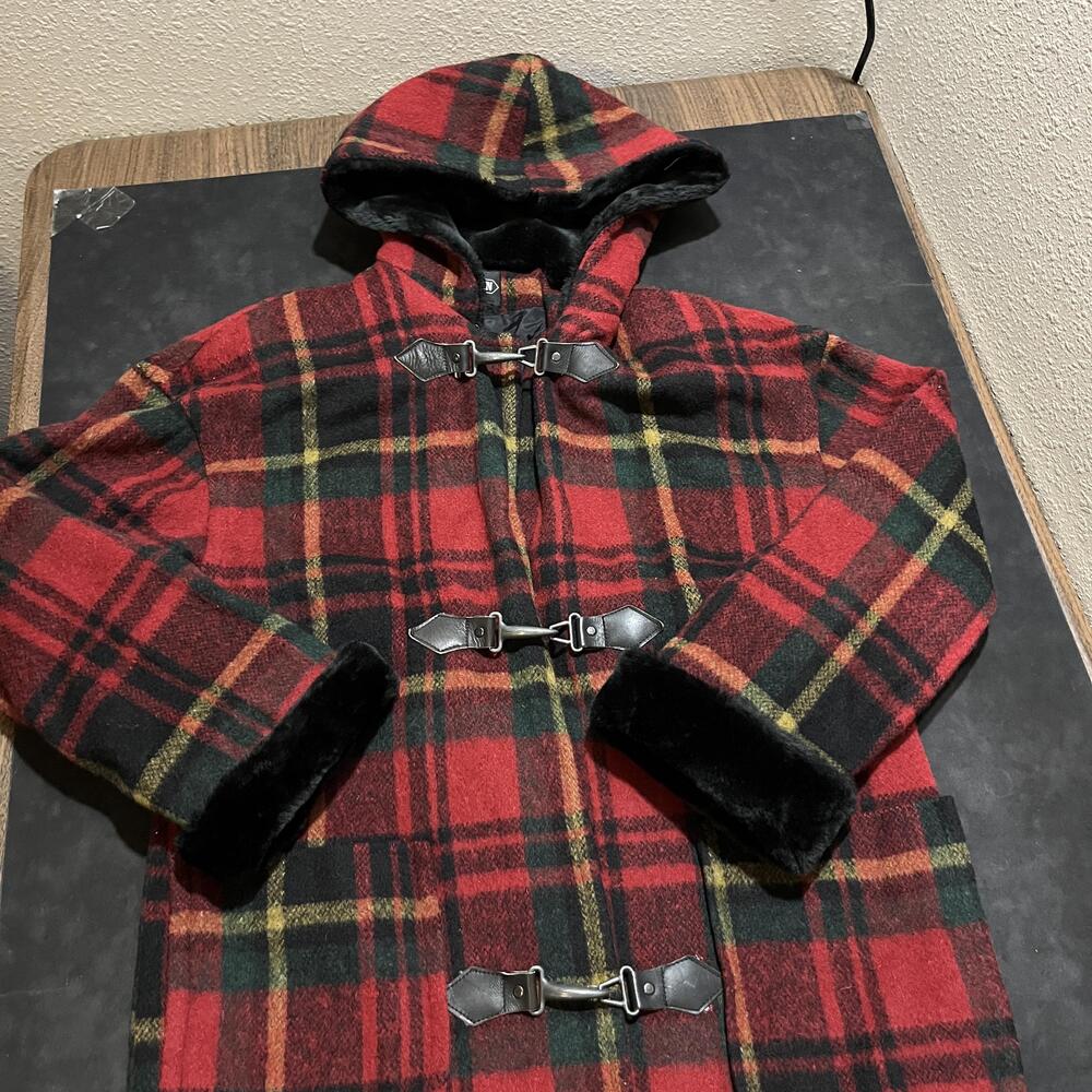 Braetan Duffle Coat Womens Small Plaid Hooded Toggle Fireman Lobster Clasp USA - Picture 8 of 13